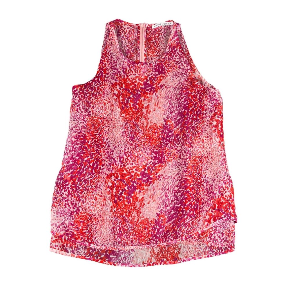 Violet + Claire Top Women's Medium Pink Red Sleeveless Flowy Casual Shirt Zip Up